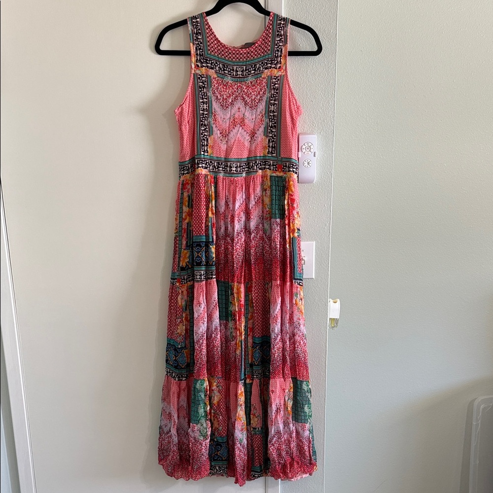 Boho Patchwork Pink Sleeveless Maxi Dress